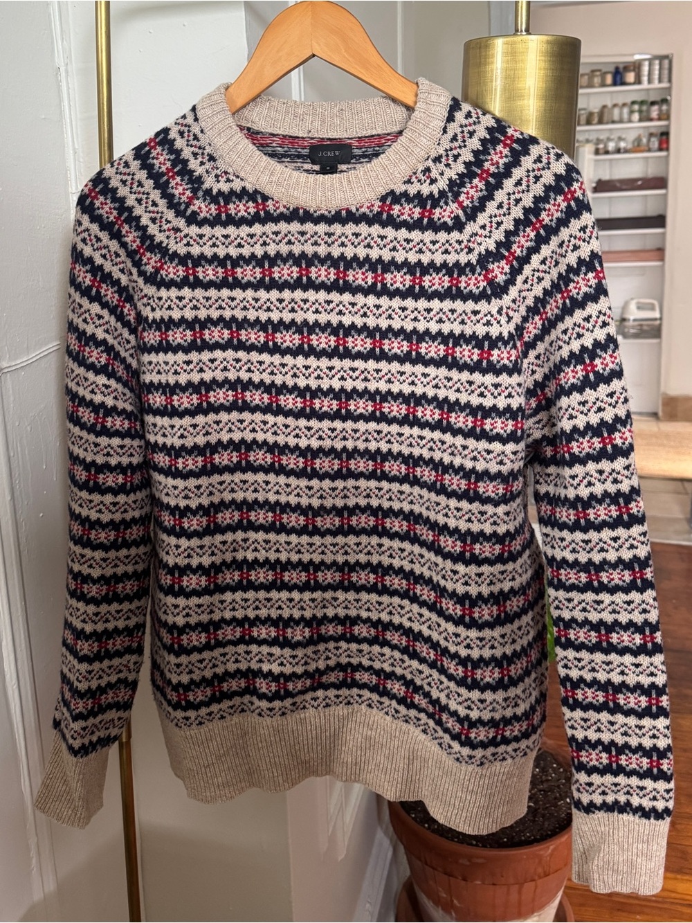 J.Crew Men’s 100% Lambswool Fair Isle Nordic Sweater Oatmeal S